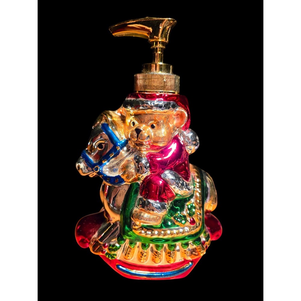 Vintage ALLURE 1997 Colorful Christmas Bear Rocking‎ Horse Soap Dispenser 6.5"